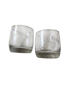 Jim Beam Frosted Logo  8 Oz Lowball Whiskey Glasses, Set Of 2